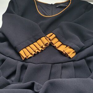 Zara Black Orange Ruffle Babydoll Dress Size Medium GUC